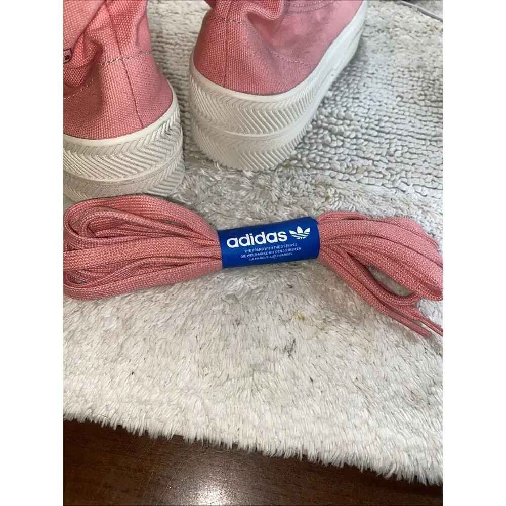 Adidas Nizza 2 Canvas High Top Sneaker Pink White Platform Mens 6.5 Woman’s 8